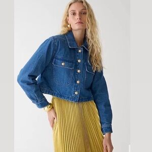 NWT J.CREW size XS Denim Cropped Puffer Jacket